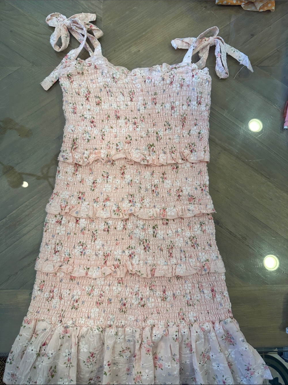KatieJ NYC Girls Pink Floral Smocked Tie-Strap Sundress